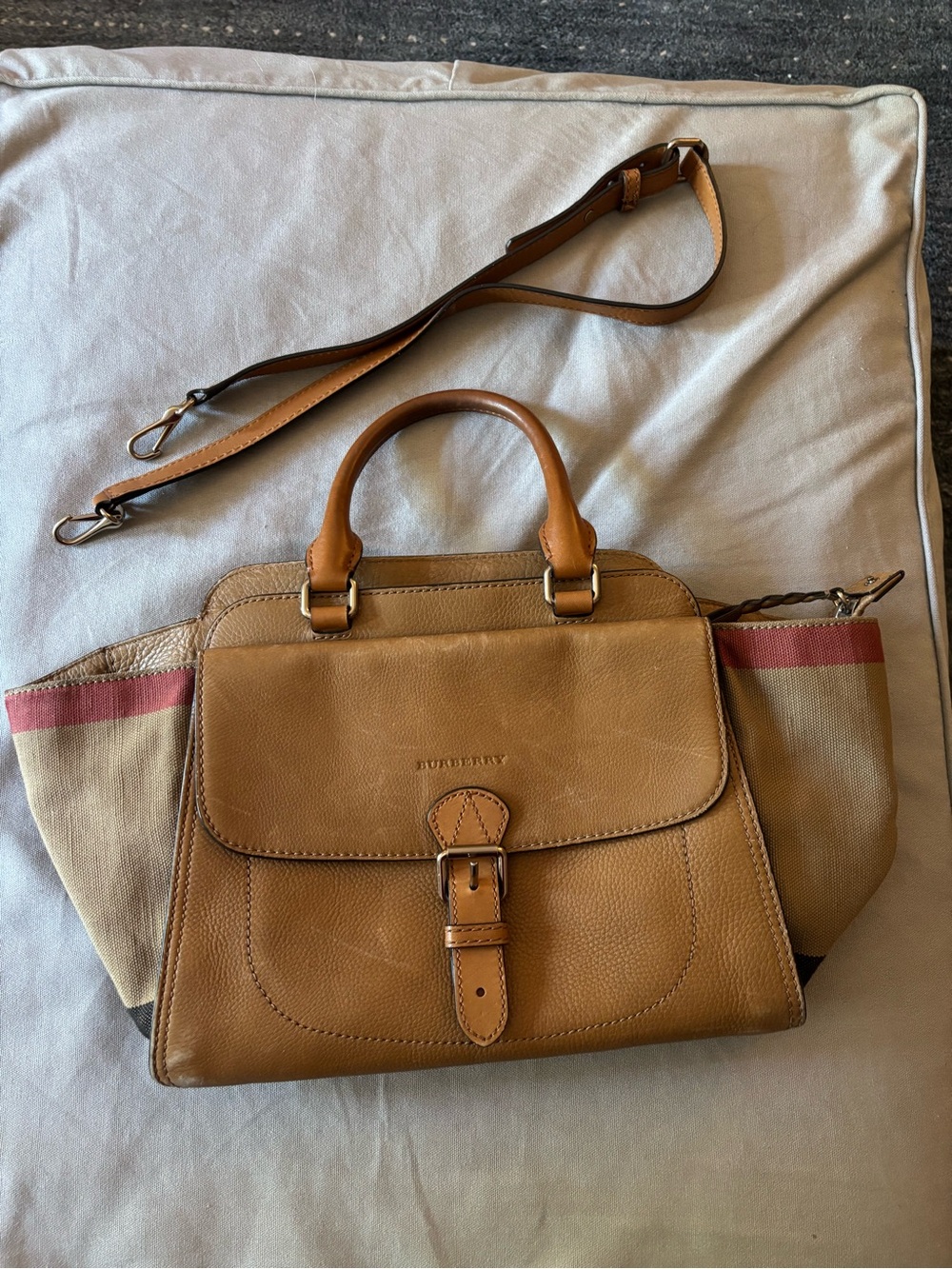 Burberry Tan Leather and Canvas Satchel